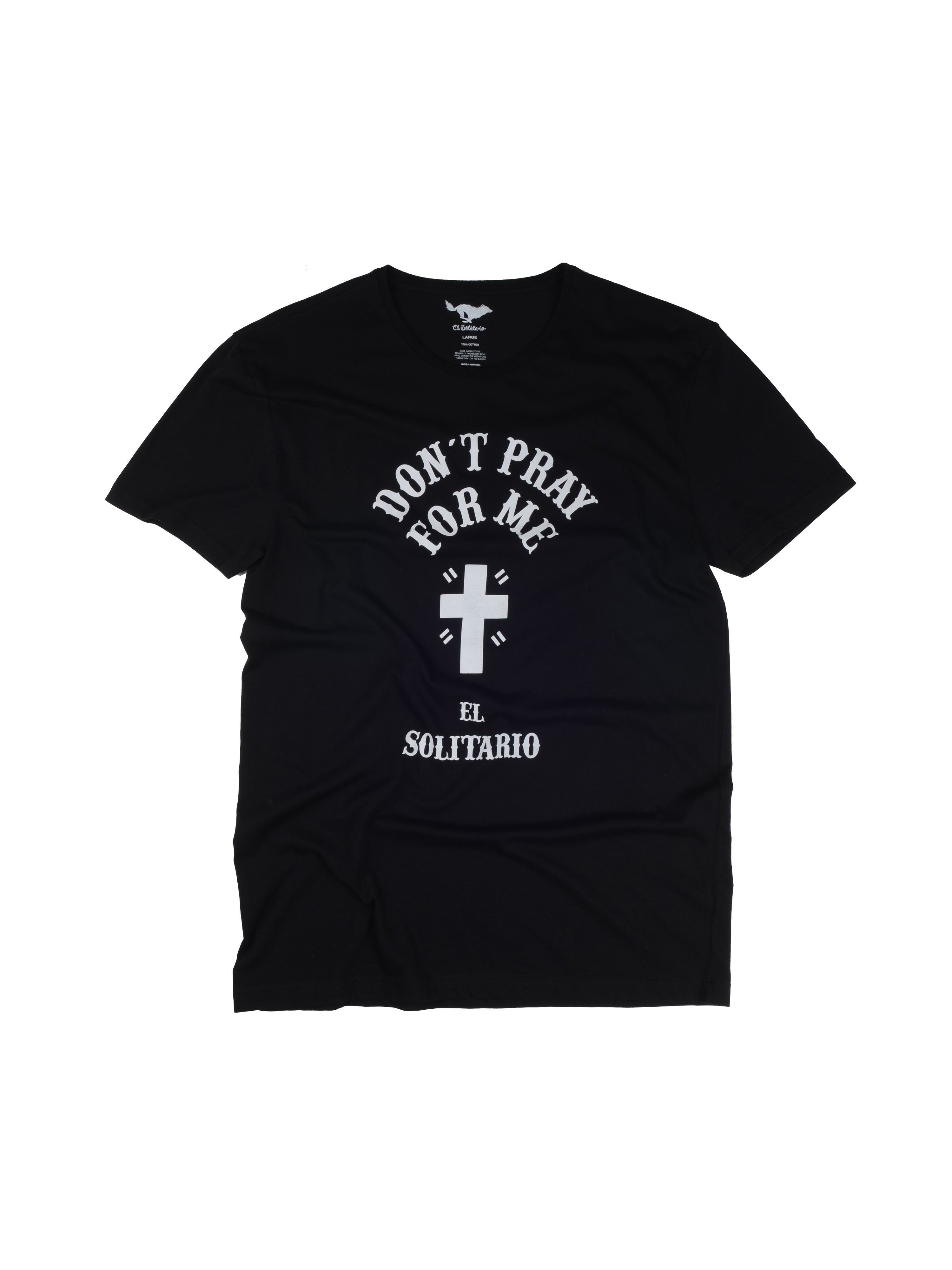 El Solitario Prayers Black T-Shirt. Front