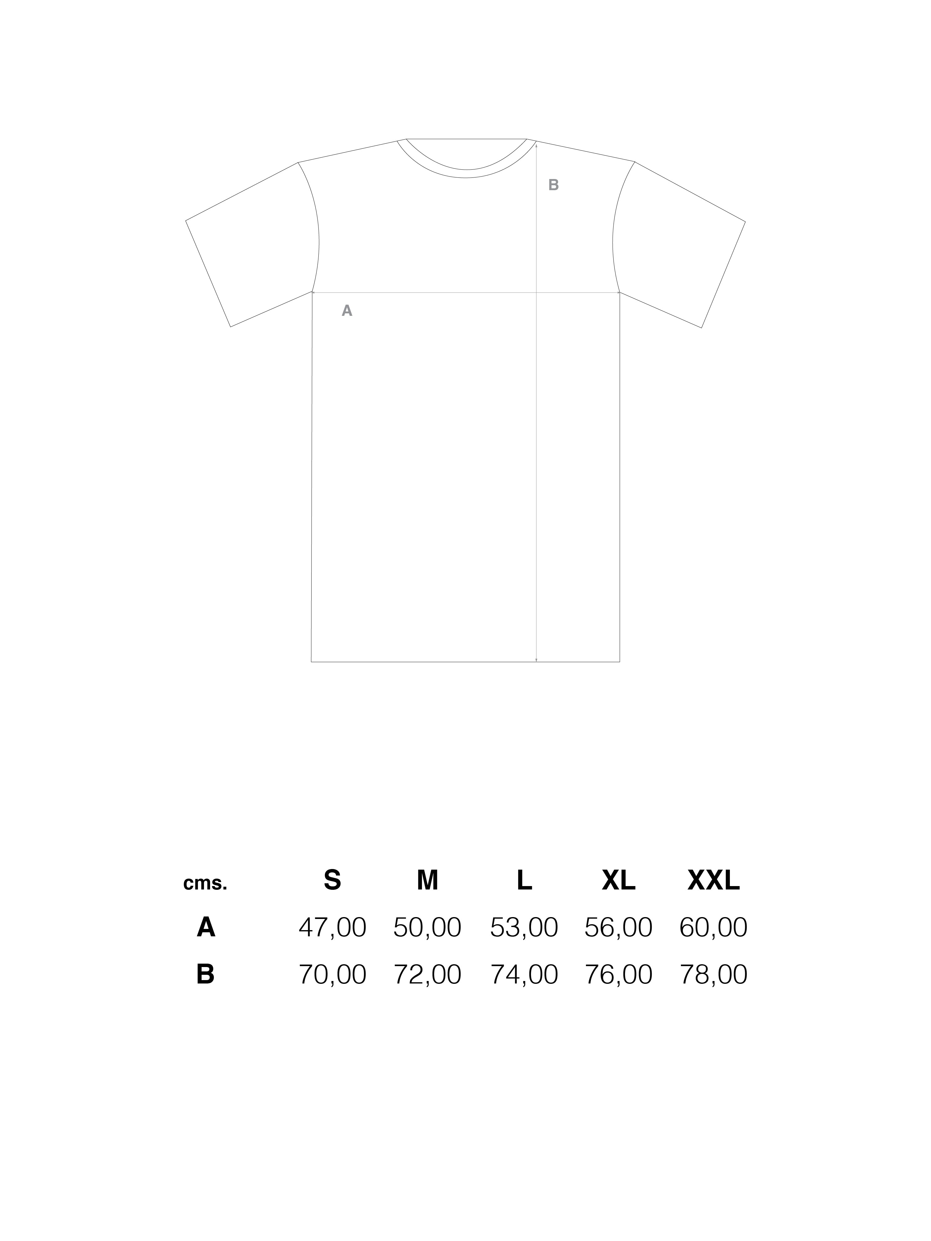 El Solitario Pain Black T-Shirt. Size Chart