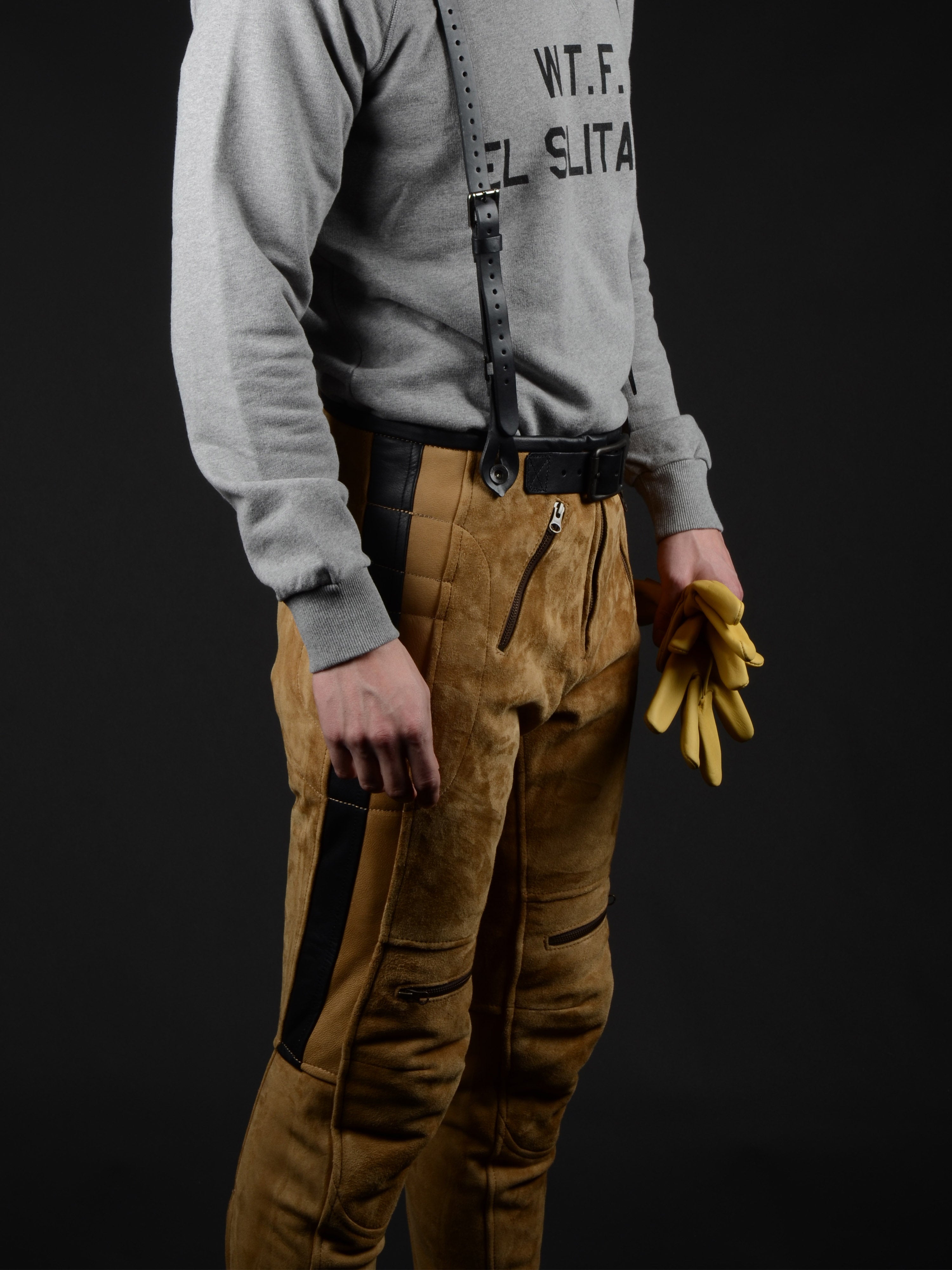 El Solitario Rascal Leather Motorcycle Pants Beige